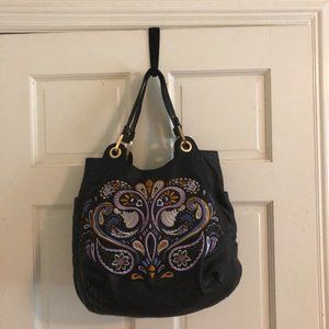 Isabella Fiore Black leather embroidered purse